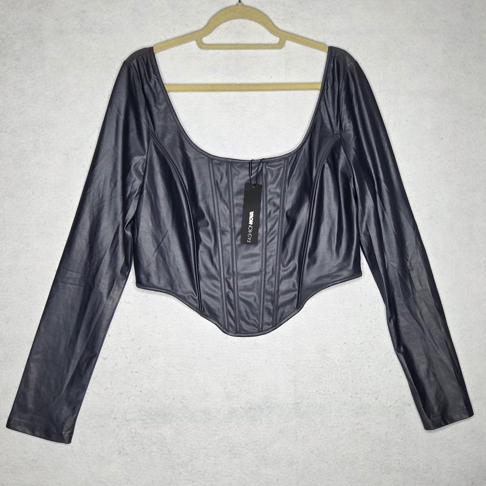Fashion Nova NWT Phoebe Faux Leather Corset Top 1XL Biker Goth Y2K Dark Romance